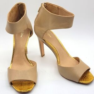 Eight-Fifteen Tan Cuffed Ankle Full Leather‎ Heels Size 10 #S1255